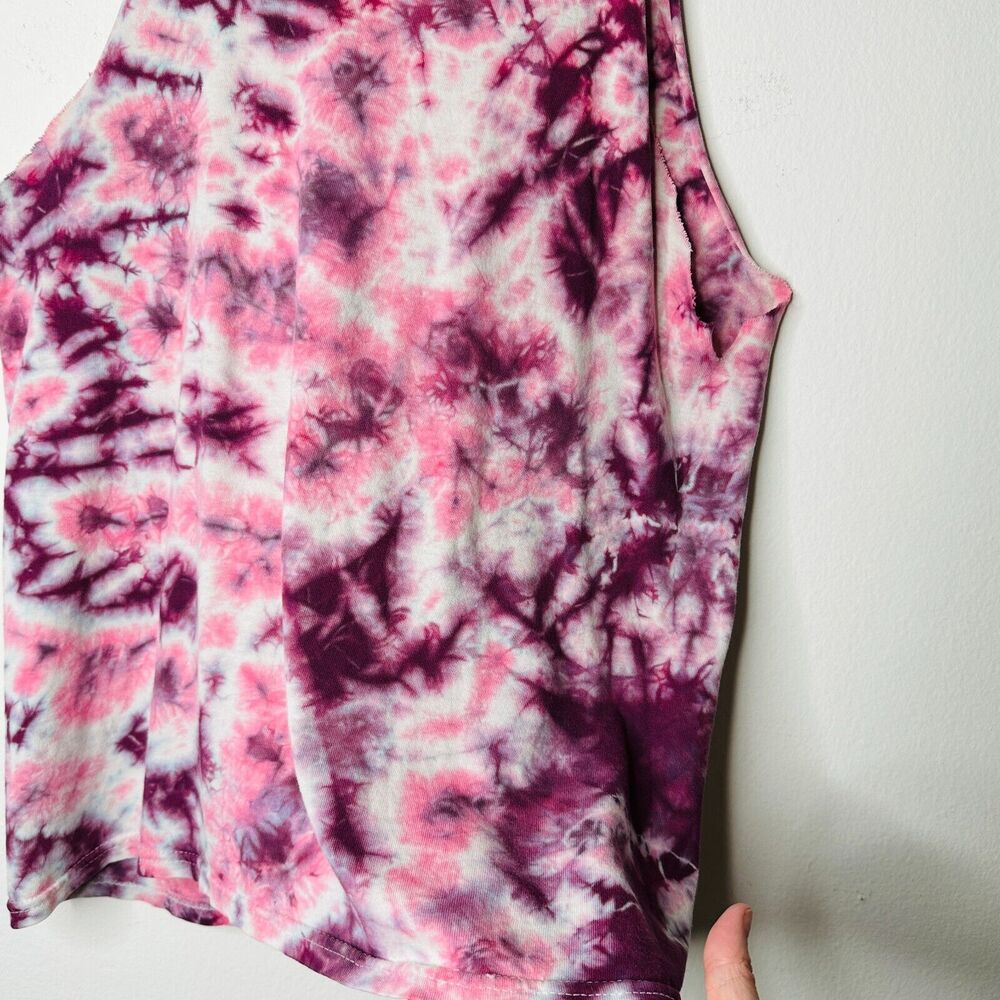 Sleeveless Cropped Hand Cut Out Plum & Pink Cream Tie Dye Crew Neck Top S - Picture 9 of 13